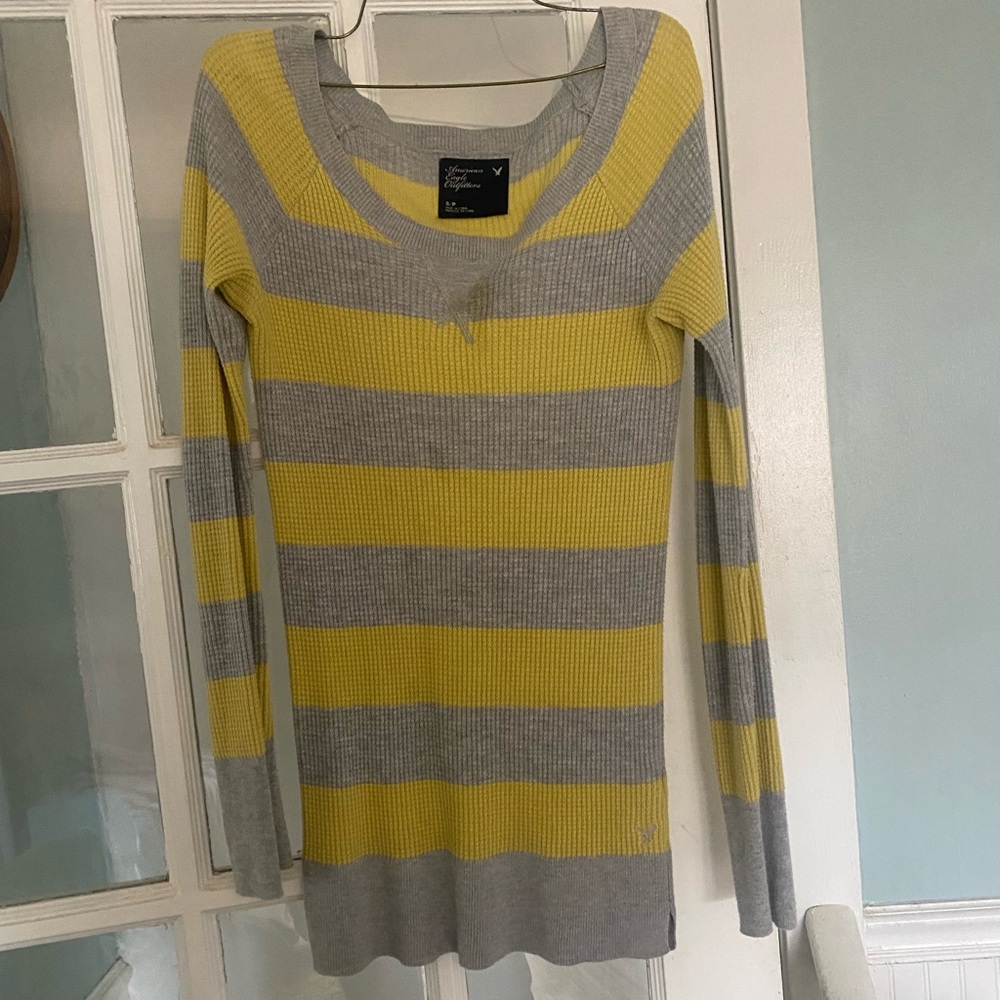 Women’s Yellow and Gray Striped Sweater
